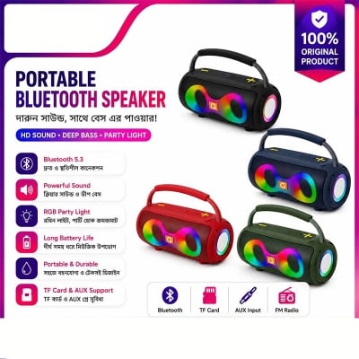 Picture of ET-312 RGB Party Speaker Double Horn Mini Outdoor Portable Wireless Bluetooth Rechargeable Speaker with Colored Lights DJ Sound 