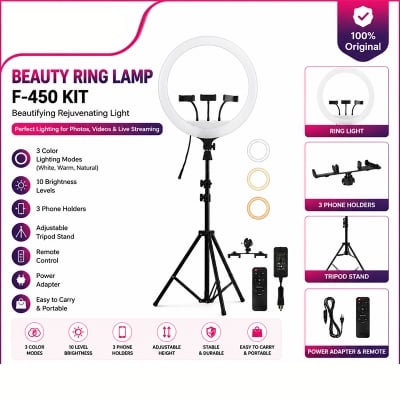Picture of 18 Inch Remote control Ring Light Photography, Live Broadcasting and Self-portrait with Tripod for Smartphone Black