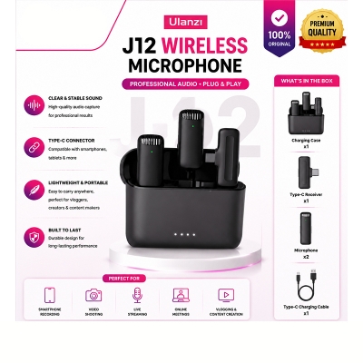 Picture of J13 Dual Wireless Lavalier Noise Reduction Microphone with Charging Case Clip Mic for Type-C Black