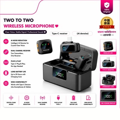 Picture of SX36 Stereo Microphone One Drag Two Wireless Mic for Vlogging Round Collar Clip Microphone Black