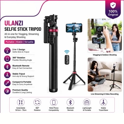 Picture of Ulanzi MT-78 Black Quick-Release Tripod with Cold Shoe Mount & Wireless Remote for Smartphones & Cameras Multicolor