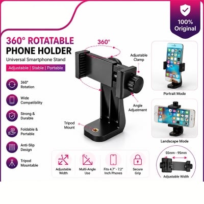 Picture of Tripod Mount Phone Clip Vertical Bracket 360 Degree Rotating Tripod Multicolor