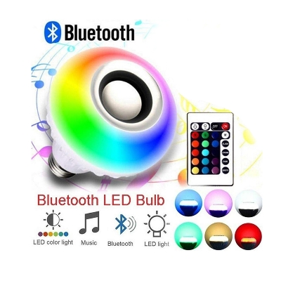 Picture of Smart Led Remote Control Bluetooth Speaker Music Bulb - AC 220V, RGB remote control Bluetooth music bulb lamp, Led Music Bulb With Bluetooth Speaker - Pin System Multicolor