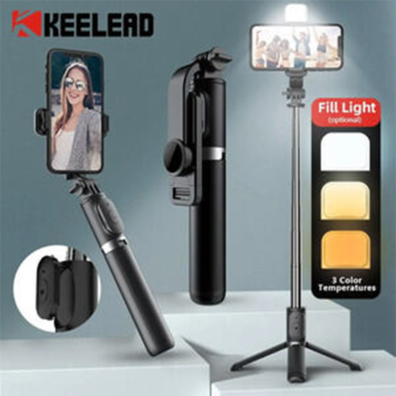 Picture of Q07 (100cm) Bluetooth Integrated Selfie Stick with Light and Bluetooth Remote Control Black