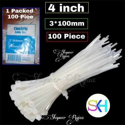 Picture of Cable tai 3*100 mm . 4 inch long cable tai 100 piece 1 packet White