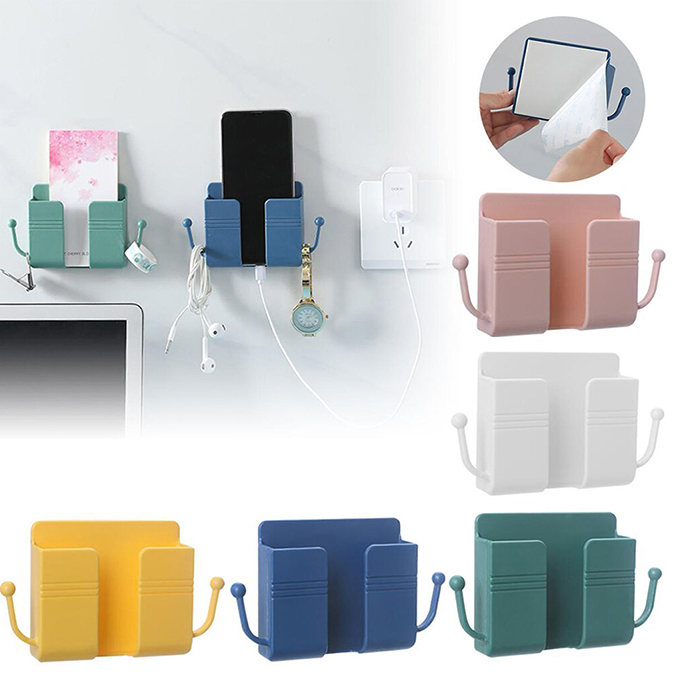 Picture of 1pcs Wall Mounted Organizer Storage Box Remote Control Mounted Mobile Phone Plug Wall Holder Charging Multifunction Holder Stand Multicolor