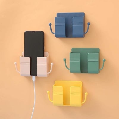 Picture of 1pcs Wall Mounted Organizer Storage Box Remote Control Mounted Mobile Phone Plug Wall Holder Charging Multifunction Holder Stand Multicolor