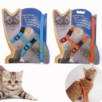 Picture of Adjustable Nylon Pet Cat Harness and Leash ~ Kitten Belt Collar with lead - Cat Belt 100 gm