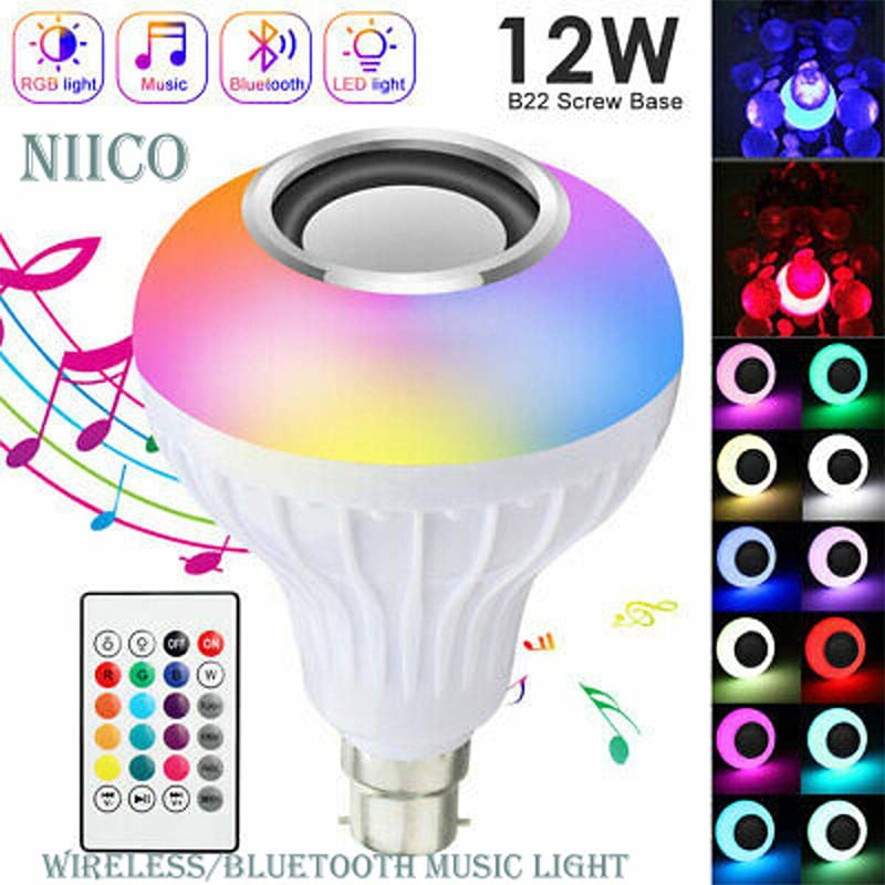 Picture of Smart Led Remote Control Bluetooth Speaker Music Bulb - AC 220V, RGB remote control Bluetooth music bulb lamp, Led Music Bulb With Bluetooth Speaker - Pin System 