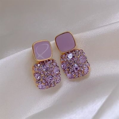 Picture of Luxury Female Crystal Zircon Stone Earrings Purple-Pink-Black-White Fashion Earrings For Women Multicolor