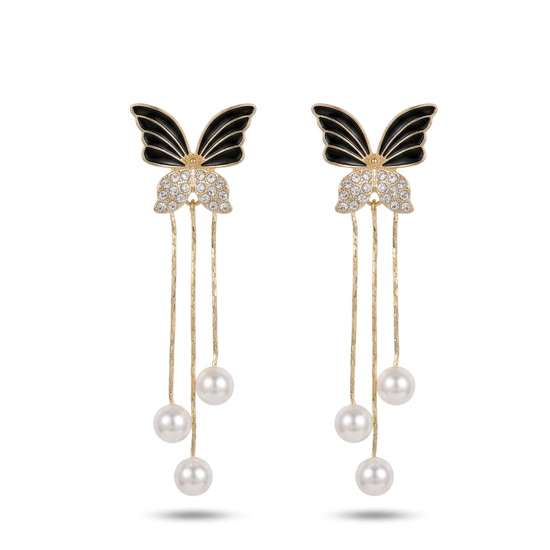 Picture of Unique Design Elegant Delicate Light Luxury Black Butterfly Earrings Women Jewelry Party Premium Gifts Multicolor