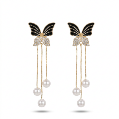 Picture of Unique Design Elegant Delicate Light Luxury Black Butterfly Earrings Women Jewelry Party Premium Gifts Multicolor