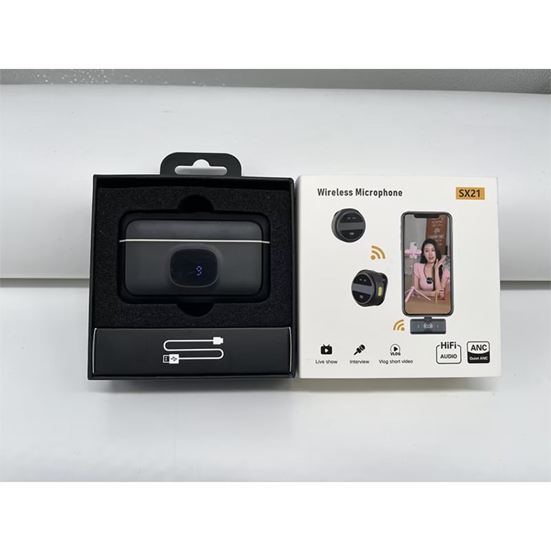 Picture of SX21 Wireless Microphone Copy of Hollyland Lark M2. Interview, Live Broadcast, Audio Video Recording Clip on Collar Microphone. Noise Reduction Lavalier Lapel Mini Microphone Black