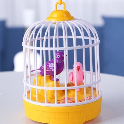 Picture of Bird Toy in Cage Realistic Sounds and Movements Sound Activated Chirp Toy Electronic Simulation Bird Cage Toy Multicolor
