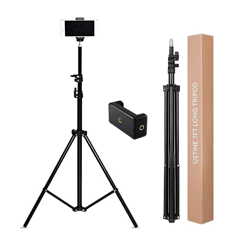 Picture of 7-Foot Tripod Stand with Free Mobile Holder Included - Ideal for Mobile Devices and Content Creation Black