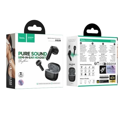 Picture of HOCO | EQ28 Bird | Bluetooth 5.4 TWS Wireless Earbuds | 7h Playtime | 320mAh Charging Case, 40mAh Earbuds | Hall Switch Auto-Pair, Touch Control, Mic | For Android & iPhone Black