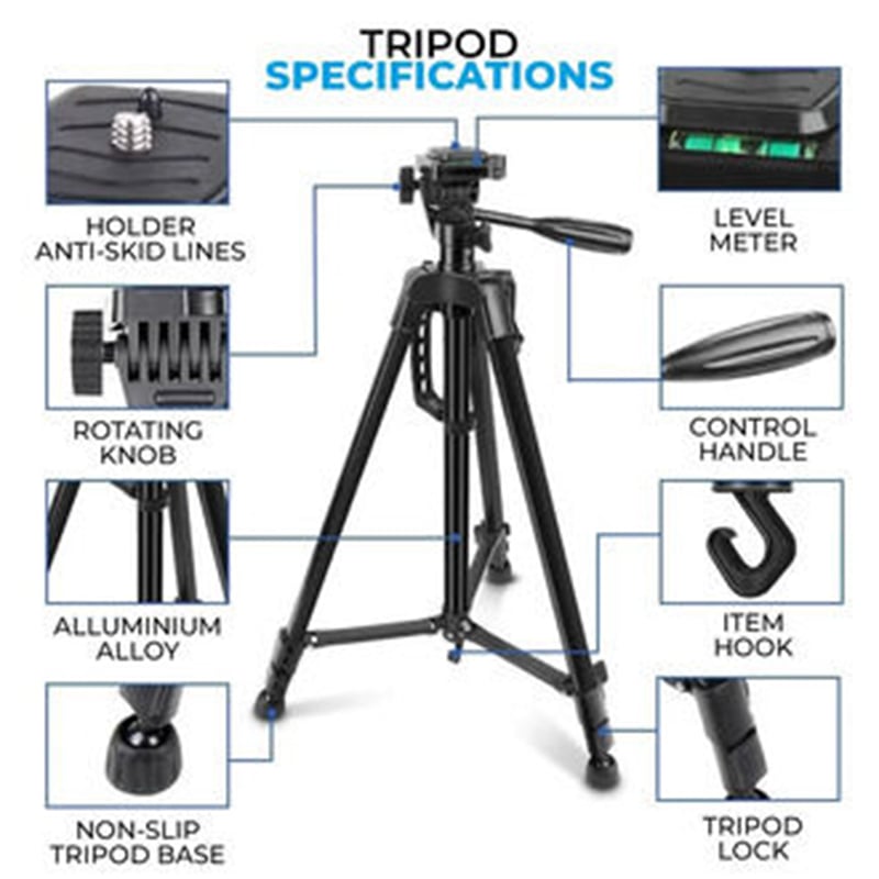 Picture of 3366 Aluminum Tripod Stand for Mobile & DSLR Camera Adjustable Height Lightweight Professional Tripod for Video Photography Multicolor