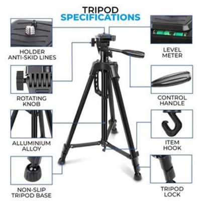 Picture of 3366 Aluminum Tripod Stand for Mobile & DSLR Camera Adjustable Height Lightweight Professional Tripod for Video Photography Multicolor