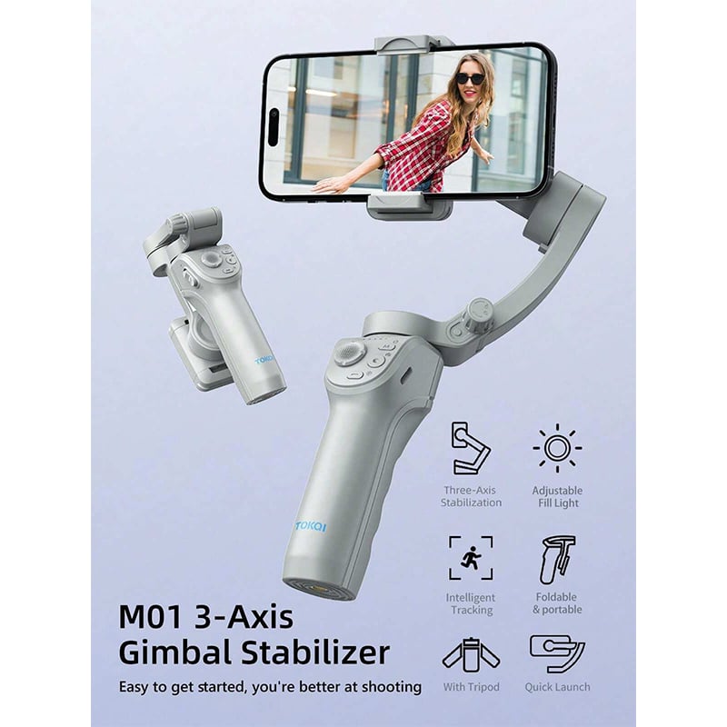 Picture of TOKQI M01 Handheld 3-Axis Gimbal Phone Holder Anti Shake Video Record Stabilizer for Xiaomi iPhone Cellphone Smartphone Multicolor