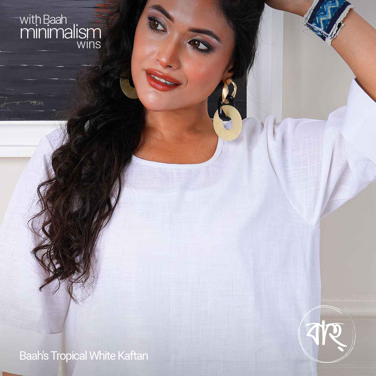 Picture of Baah Store Ltd  Tropical White Kaftan-white