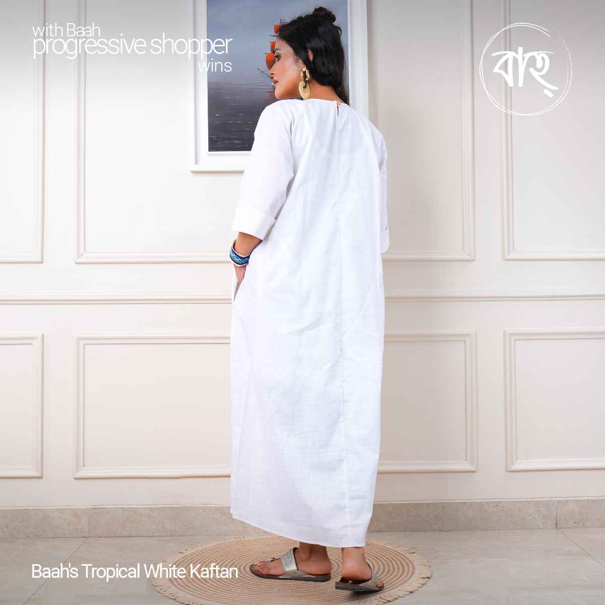 Picture of Baah Store Ltd  Tropical White Kaftan-white