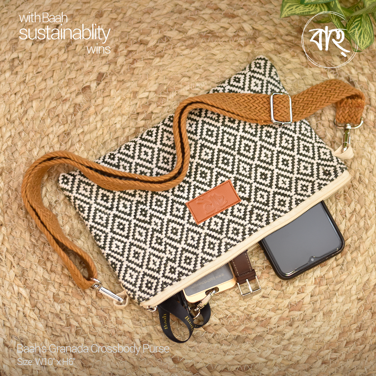 Picture of Baah Store Ltd  Granada Crossbody Purse-Olive & white