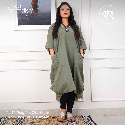 Picture of Baah Store Ltd  Busy-Bee Olive Green Baggy Style Casual Kameez-Olive green