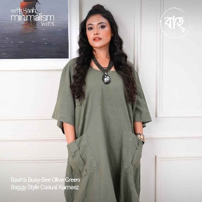 Picture of Baah Store Ltd  Busy-Bee Olive Green Baggy Style Casual Kameez-Olive green
