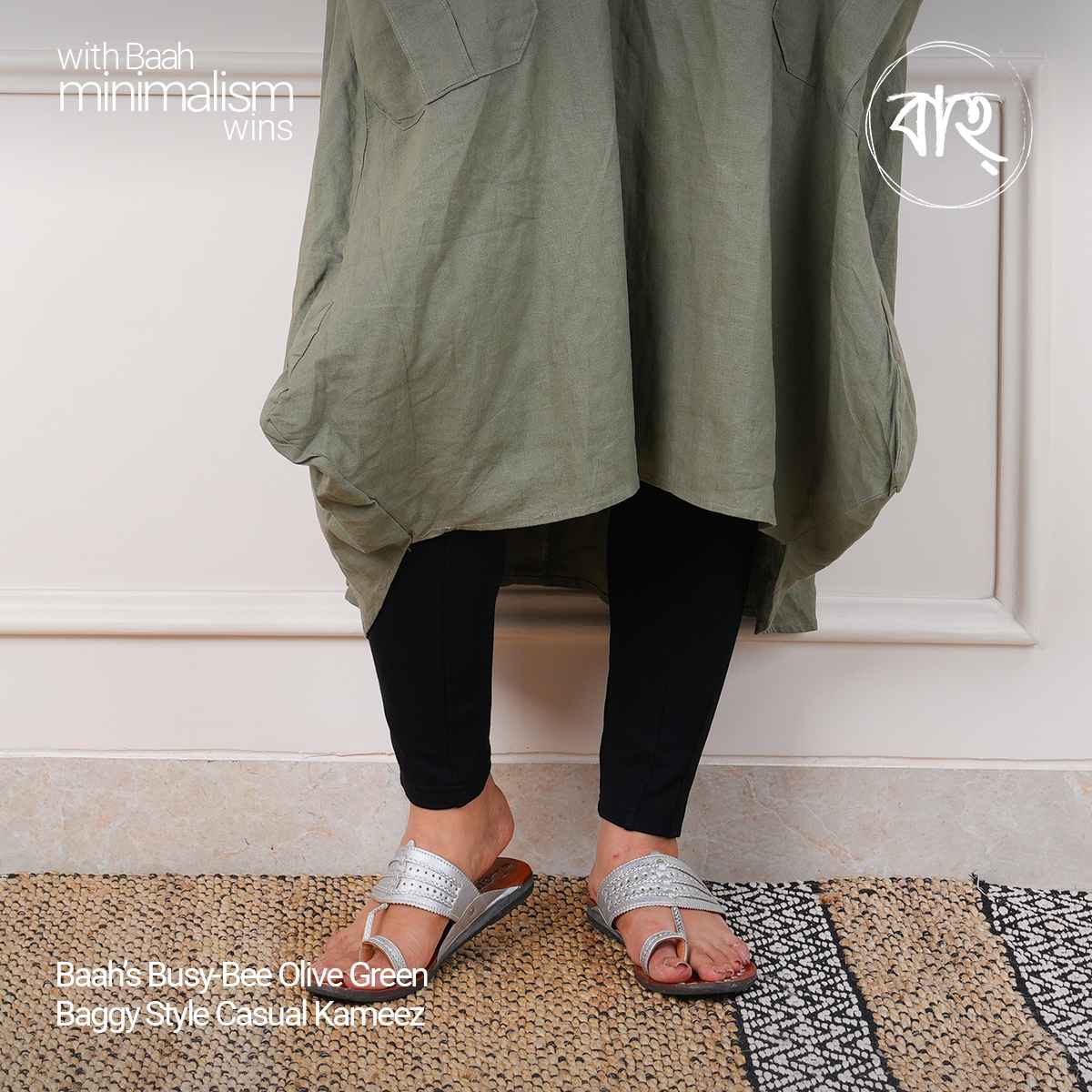 Picture of Baah Store Ltd  Busy-Bee Olive Green Baggy Style Casual Kameez-Olive green