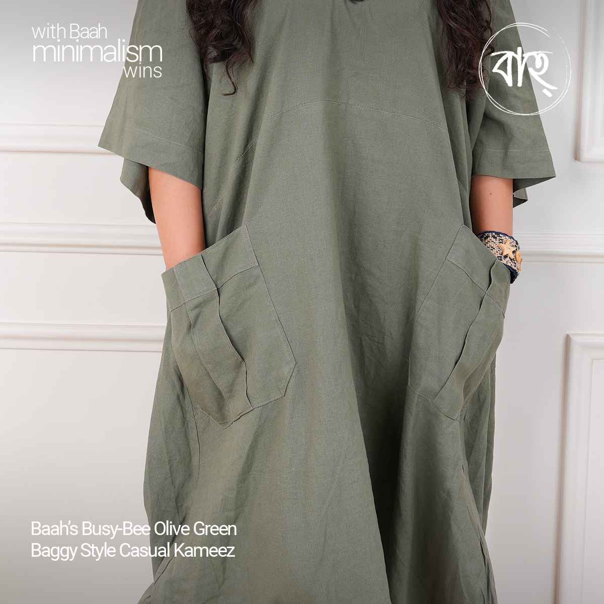 Picture of Baah Store Ltd  Busy-Bee Olive Green Baggy Style Casual Kameez-Olive green