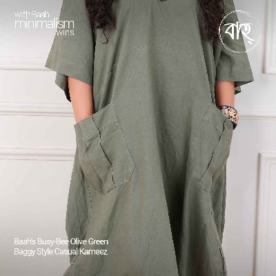 Picture of Baah Store Ltd  Busy-Bee Olive Green Baggy Style Casual Kameez-Olive green