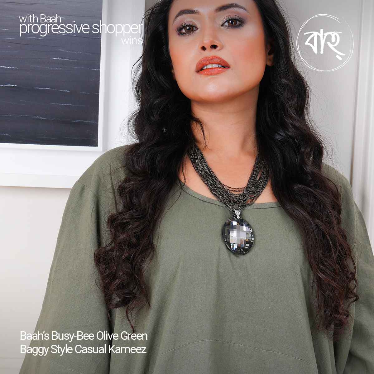 Picture of Baah Store Ltd  Busy-Bee Olive Green Baggy Style Casual Kameez-Olive green
