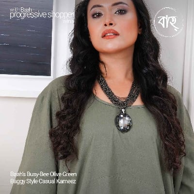 Picture of Baah Store Ltd  Busy-Bee Olive Green Baggy Style Casual Kameez-Olive green
