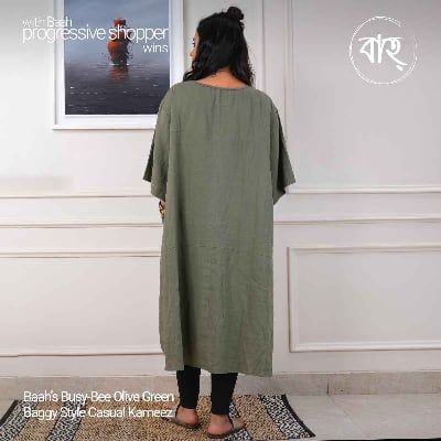 Picture of Baah Store Ltd  Busy-Bee Olive Green Baggy Style Casual Kameez-Olive green