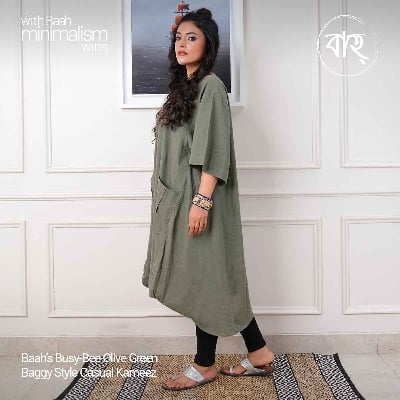 Picture of Baah Store Ltd  Busy-Bee Olive Green Baggy Style Casual Kameez-Olive green