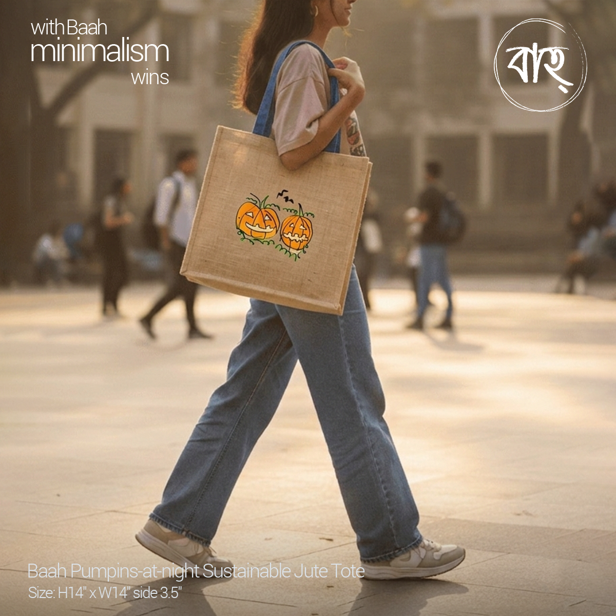 Picture of Baah Store Ltd  Pumpins-at-night Sustainable Jute Tote-natural