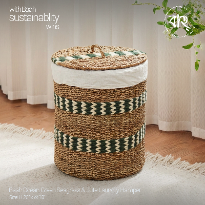 Picture of Baah Store Ltd  Ocean Green Seagrass & Jute Laundry Hamper-Green