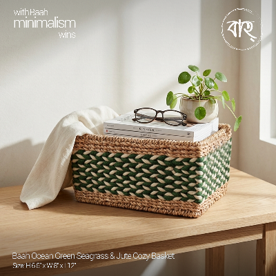 Picture of Baah Store Ltd  Ocean Green Seagrass & Jute Cozy Basket-Green