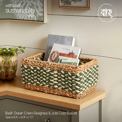 Picture of Baah Store Ltd  Ocean Green Seagrass & Jute Cozy Basket-Green