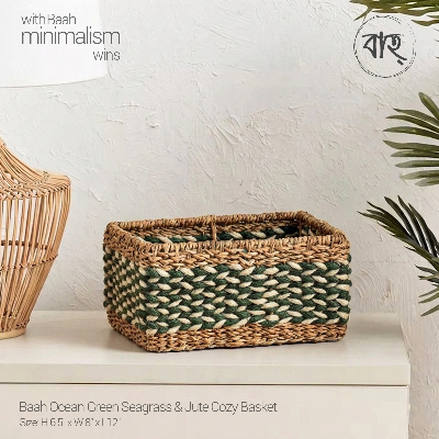 Picture of Baah Store Ltd  Ocean Green Seagrass & Jute Cozy Basket-Green
