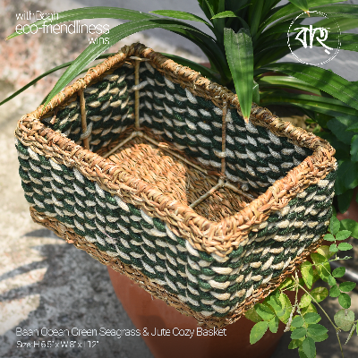 Picture of Baah Store Ltd  Ocean Green Seagrass & Jute Cozy Basket-Green