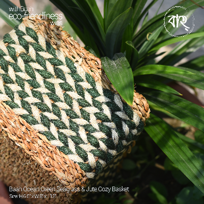Picture of Baah Store Ltd  Ocean Green Seagrass & Jute Cozy Basket-Green