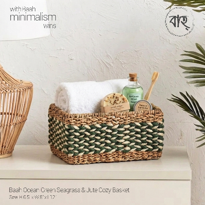 Picture of Baah Store Ltd  Ocean Green Seagrass & Jute Cozy Basket-Green