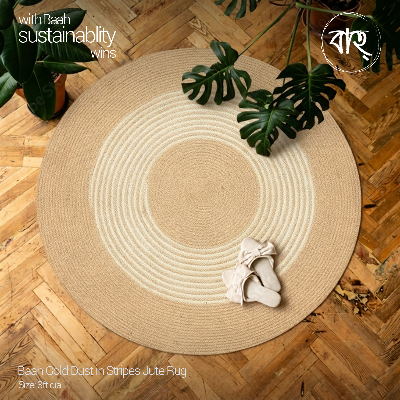 Picture of Baah Store Ltd  Gold Dust in Stripes Jute Rug 3ft dia-beige & white