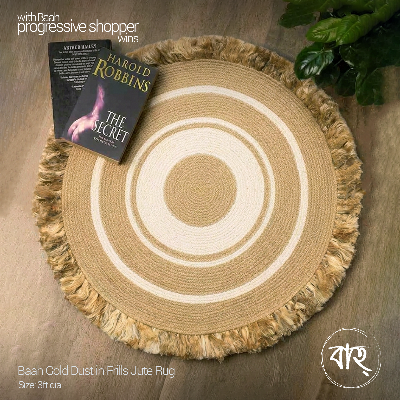 Picture of Baah Store Ltd  Gold Dust in Frills Jute Rug 3ft dia-beige & white
