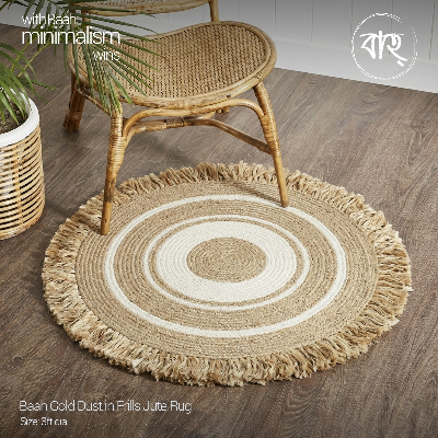 Picture of Baah Store Ltd  Gold Dust in Frills Jute Rug 3ft dia-beige & white
