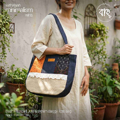 Picture of Baah Store Ltd  Freespirit Jute & Denim Baggy Tote Bag-Multi