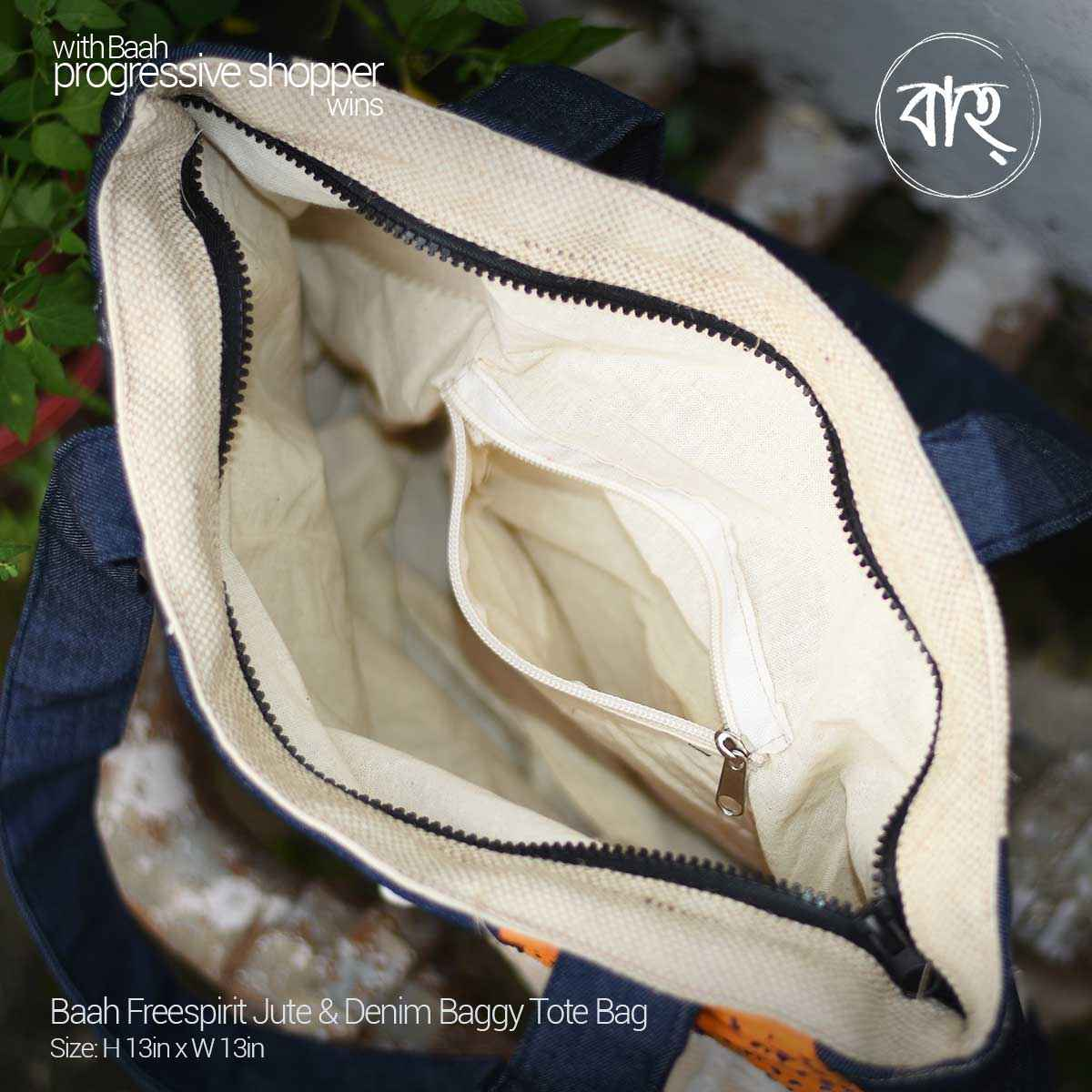 Picture of Baah Store Ltd  Freespirit Jute & Denim Baggy Tote Bag-Multi