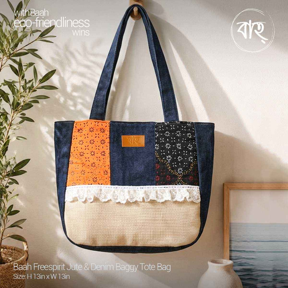 Picture of Baah Store Ltd  Freespirit Jute & Denim Baggy Tote Bag-Multi