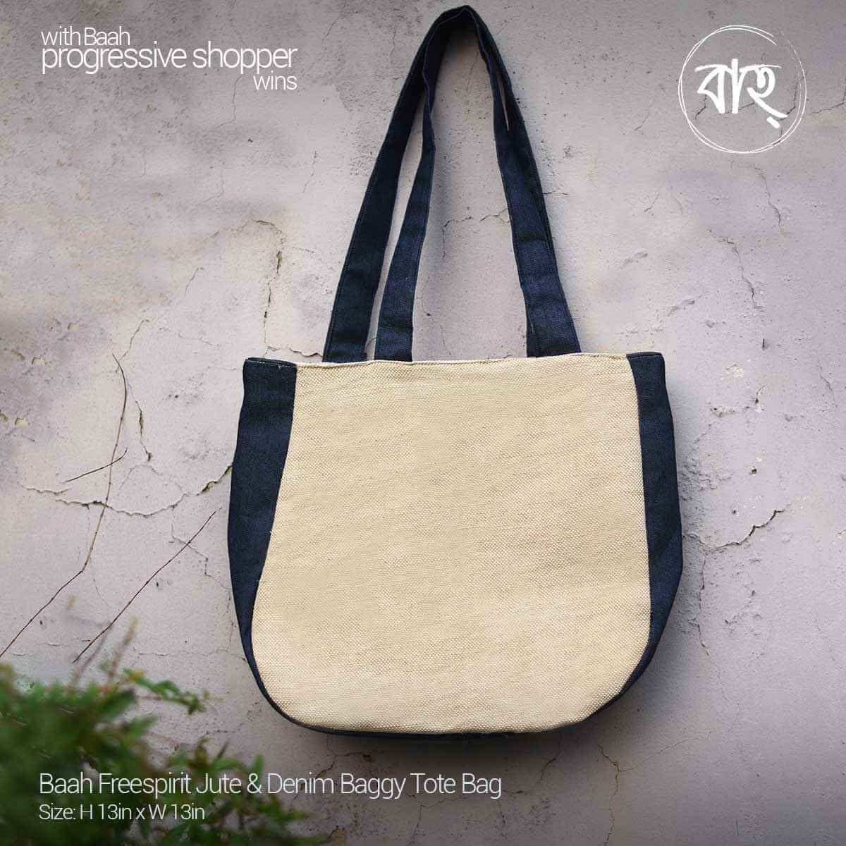 Picture of Baah Store Ltd  Freespirit Jute & Denim Baggy Tote Bag-Multi